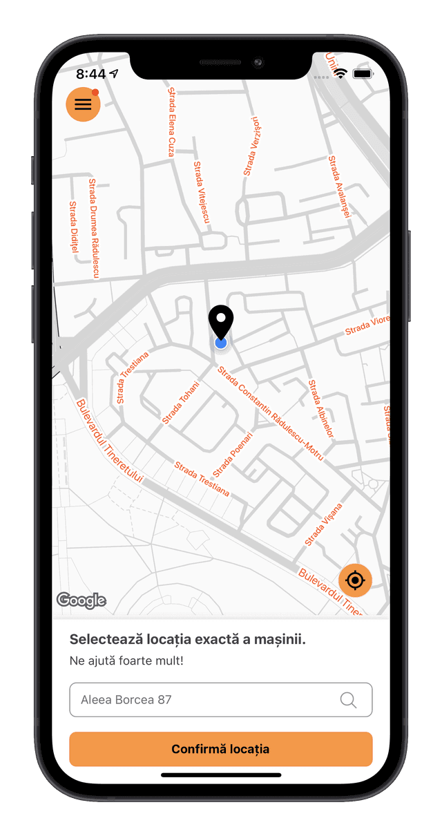 screen alege locatia din aplicatia Vehicool